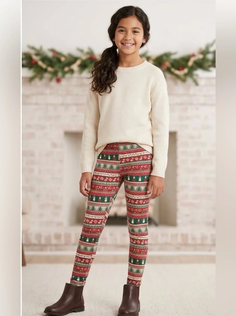Festive Kids Leggings - Red and Green size 10-12